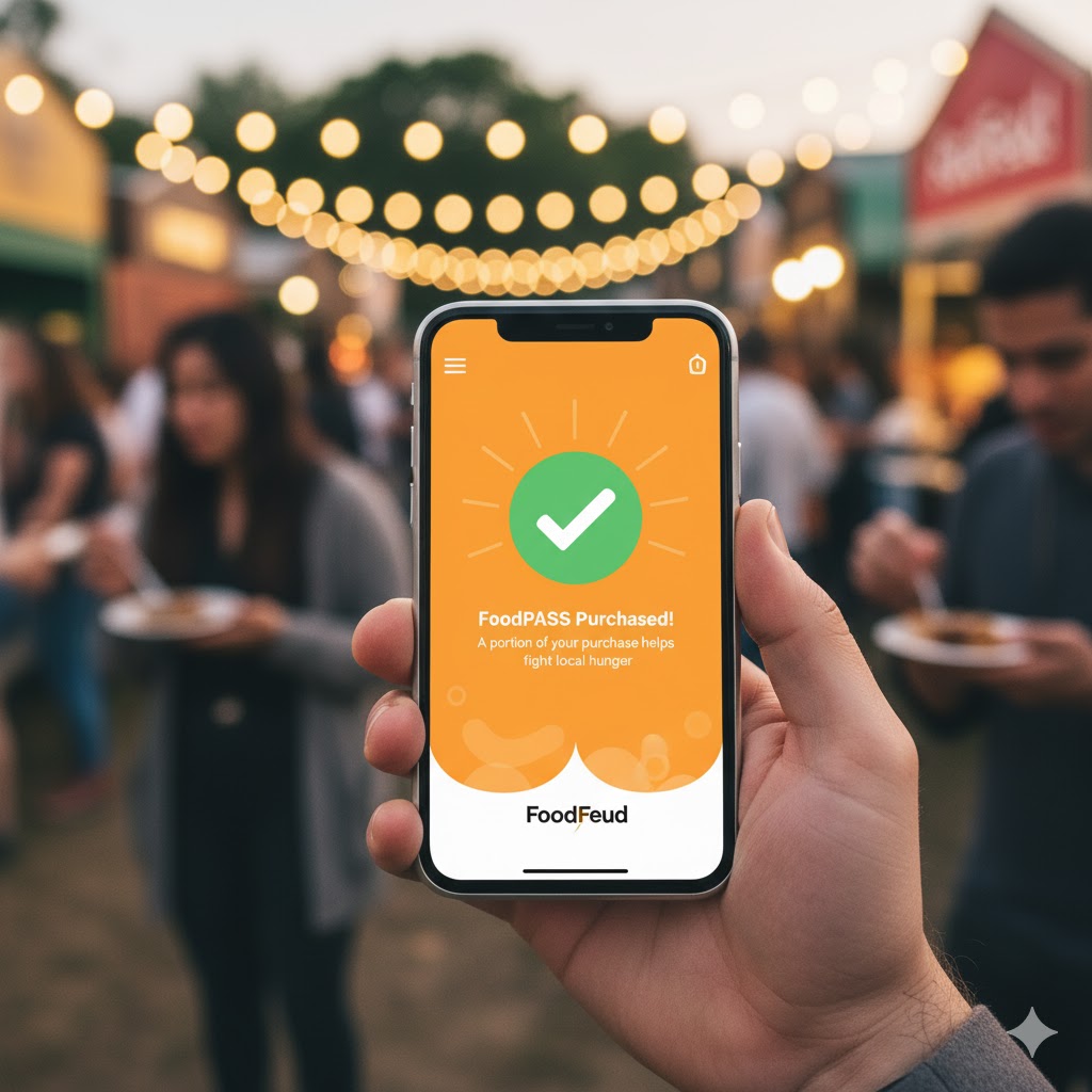 A person buying a FoodPASS on their phone.