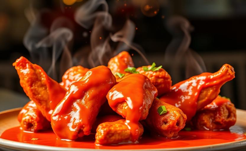A basket of chicken wings, the featured dish in the Buffalo Wing War.